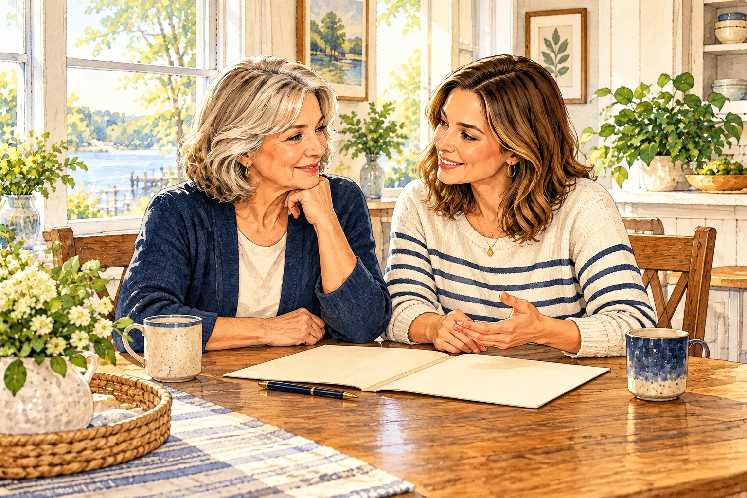 A calm watercolor conversation about wishes at home